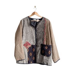 White Stag Womens Mixed Pattern Button-Down Patchwork Jacket Multicolor Large